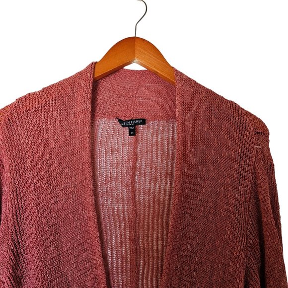 Eileen Fisher Coral Pink Linen Waterfall‎ Cascade Drape Open Front Cardigan Plus - Picture 4 of 15